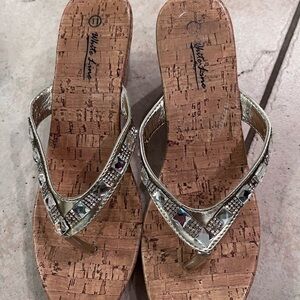 White Mountain Women's Gold Cork Wedge Sandals